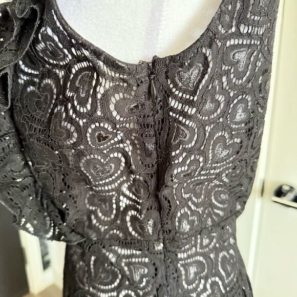 Love Moschino Black Heart Lace Ruffle and Pleated Maxi Dress Size 6 - Picture 6 of 11